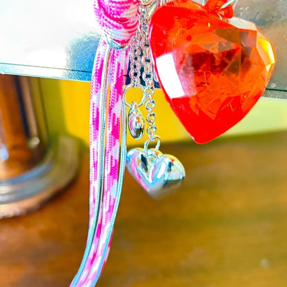 Madden Girl Silver Heart Bag Charm, Key Chain with Red and Pink Accents